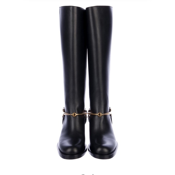 Gucci LIFFORDleather horsebit knee high boots.